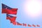 Wonderful feast flag 3d illustration - many Samoa flags placed diagonal with bokeh and free place for your content