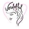 Wonderful -the girl`s head and handwritten phrase. Hand drawn beautiful lettering. Print for inspirational poster,