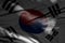 Wonderful independence day flag 3d illustration - photo of dark Republic of Korea South Korea flag with folds lay in shadows