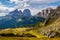 Wonderful landscape of the Dolomites Alps. Majestic Langkofel Sassolungo and Sella Ronda. Location: South Tyrol, Dolomites,