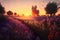 Wonderful lavender field at sunset. AI generative