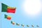 Wonderful many Benin flags placed diagonal on blue sky with space for content - any celebration flag 3d illustration
