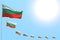 Wonderful many Bulgaria flags placed diagonal on blue sky with space for your text - any feast flag 3d illustration