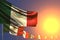 Wonderful many Mexico flags on sunset placed diagonal with selective focus and place for content - any feast flag 3d illustration