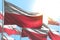 Wonderful many Poland flags are wave on blue sky background - any occasion flag 3d illustration