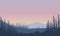 Wonderful mountain view with the silhouette of the pine trees in the evening from the edge of the city. Vector