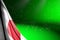 Wonderful national holiday flag 3d illustration - photo of Japan flag hangs diagonal on green with bokeh and free space for text