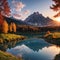 Wonderful nature landscape in the Dolomites Alps. Great view on famous Federa lake with reflerted during sunrise.