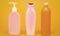 Wonderful daily necessities for you. Plastic packaging bottles. Cosmetic bottles yellow background