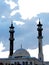 A wonderful nice colorful photo of mosque with minaret in cairo egypt,  used as illustration, wallpaper, abstract, background, ca