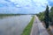 Wonderful panorama of Vistula promenade in Warsaw. River embankment