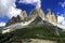 Wonderful panoramic view of the famous tre crime di lavaredo from south / three peaks in the dolomites