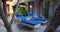 Wonderful patio for relaxing two comfortable blue sofas for lying outdoors perfect opportunity to relax together in the