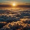 A wonderful photograph showing the sunrise above the clouds. The golden sunlight illuminates the pure white clouds.