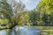 Wonderful picture of a pond with ducks with trees on a sunny autumn day