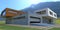 A wonderful project of a stylish cottage in a mountainous region. Departure from the garage on a concrete ramp. 3d render