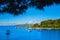 Wonderful romantic summer landscape panorama coastline sea. Boat