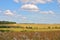 Wonderful rural summer landscape: bright blue sky and drenched summer sun fields, Russia