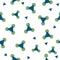 This is a wonderful, seamless pattern of green circles and blue triangles on a white background.