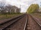 Wonderful shots of day time train tracks as seen standing on the