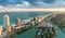 Wonderful skyline of Miami at sunset, aerial view