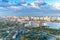 Wonderful skyline of Miami at sunset, aerial view