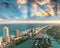 Wonderful skyline of Miami at sunset, aerial view