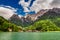 Wonderful small town by the lake in Dolomites