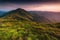 Wonderful springtime panoramic landscape in mountains at sunset. Nature Park. Natural reserve.