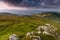 Wonderful springtime panoramic landscape in mountains at sunset. Nature Park. Natural reserve.