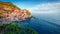 Wonderful summer cityscape of Manarola, second city of  Cique Terre sequence of hill cities. Nice morning scene of Liguria, Italy,