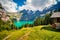 Wonderful summer morning on the unique Oeschinensee Lake. Stunning outdoor scene in the Swiss Alps with Bluemlisalp mountain, Kand