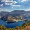 Wonderful summer seascape of Ionian Sea. Wonderful place for holiday. Amazing Greece. Picturesque colorful village Assos in