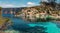 Wonderful Sunny seascape of Asos village, Kefalonia Island. Greece. Sunny spring seascape. Incredible buht with clear water of