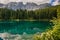 Wonderful view of Carezza lake Karersee near Nova Levante, Trentino Alto Adige