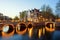 Wonderful view on houses of Amsterdam in night, Netherlands