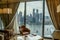 A wonderful view on Marina Bay and Singapore`s Business District form a comfort on king room in Marina Bay Sands Hotel