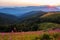 A wonderful view of the mountain slopes illuminated by the setting sun. Eastern Carpathians