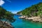 Wonderful viewpoint from the forest, Calanques National Park near Cassis fishing village, Provence