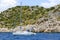 Wonderful views of the deep blue Mediterranean the rocky shore surface in Gokkaya Cove of Kekova. Antalya- Turkey