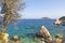 Wonderful views of the turquoise Mediterranean in Firnaz Cove of Kalkan. Antalya-Turkey