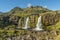 Wonderful waterfal Kirkjufellsfossl in Iceland, summer time