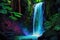 Wonderful waterfall in the summer forest. Colorful jungle. Generative ai