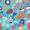 Wonderful whimsical ocean in bright vibrant colours. Vector pattern design