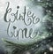 Wonderful winter background with fir branches, snow and Winter time lettering.