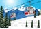 Wonderful winter scenery with ski lift cable booth or car