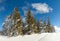 Wonderful wintery Scenery in sunny day. Winter landscape with snow capped mountain under sunlight. Popular hiking and