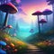 Wonderfully vibrant mushroom forest in Mystery Fanciful Background Illustration Realistic Concept Art Background