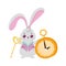 Wonderland, rabbit and clock cartoon characters