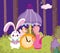 Wonderland, rabbit clock lamp teapot forest cartoon